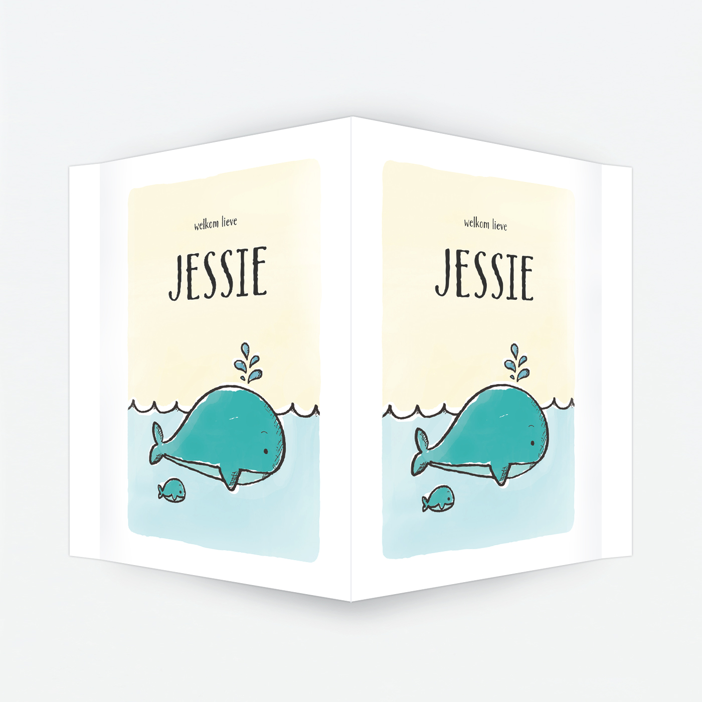 geboortebord van Kikker & Prins - op basis van het geboortekaartje Jessie met walvis