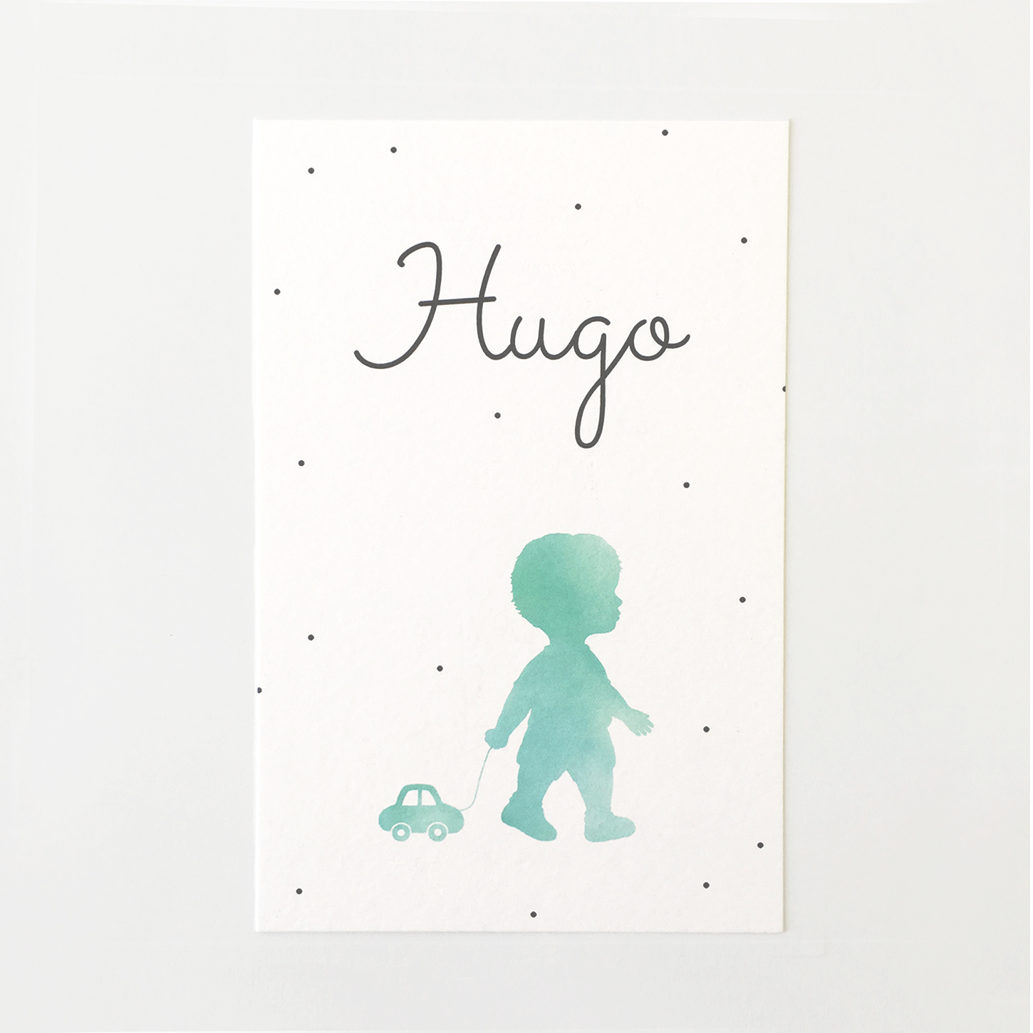 geboortekaartje Hugo met silhouet voor de geboorte van een jongetje