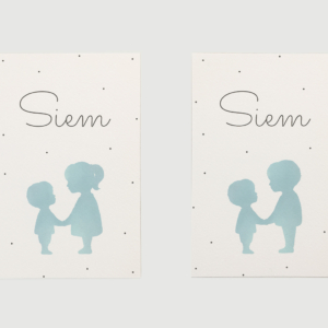 Geboortekaartje Siem voor de geboorte van een broertje, silhouet met grote zus of grote broer - Kikker & Prins