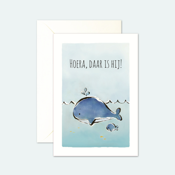 kaartje met walvis voor de geboorte van een jongen - van Kikker en Prins