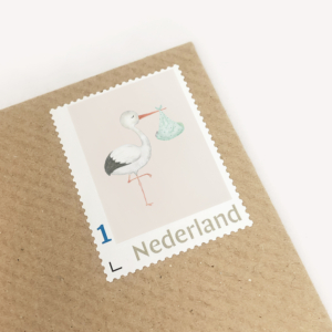 geboorte postzegel met ooievaar van Kikker en Prins